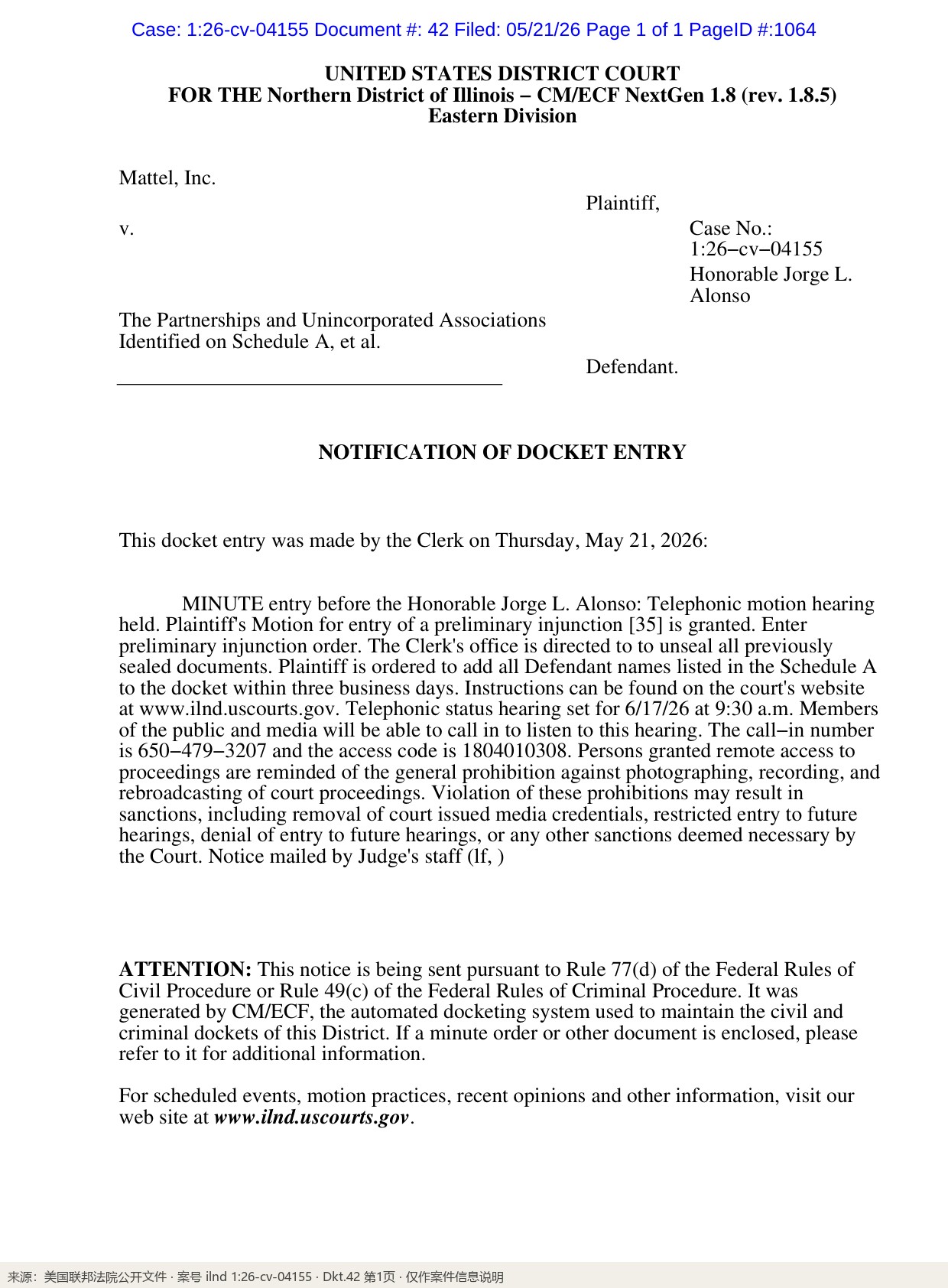 谁告谁+法院批准了什么:PI granted、解封、名单上卷、6/17 听证(命令原文)