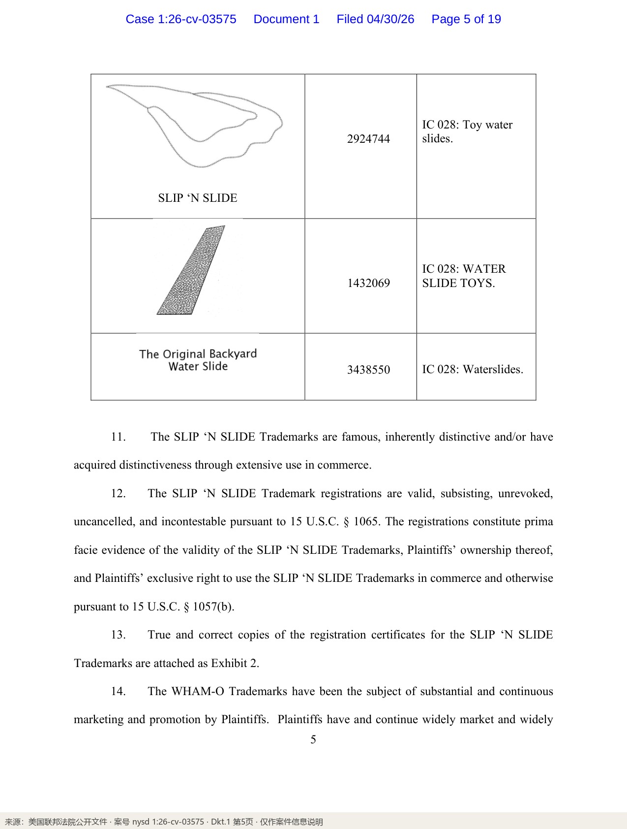 品类射程:IC 028 玩具水滑梯品类表〔Dkt.1 p5〕
